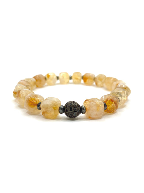 Hakiki Doğal Sertifikalı Özel Kesim Sitrin - Hematit Doğal Taş Bileklik 10mm Zirkon Aparatlı