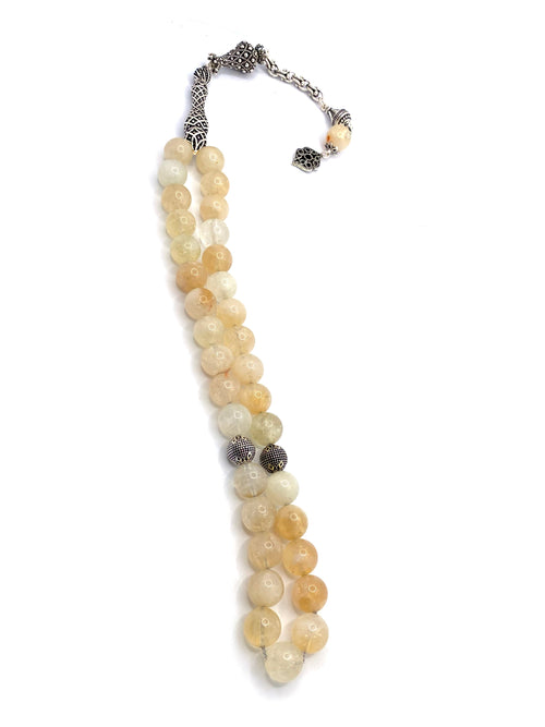 Hakiki Doğal Sertifikalı Sitrin 10 Mm Doğal Taş 33'lük Tesbih - Doğal Taşlı İmame 925 Ayar Gümüş