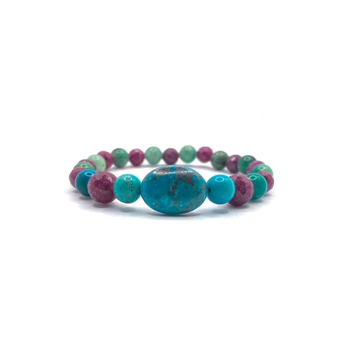 Hakiki Doğal Sertifikalı Zümrüt - Yakut - Turkuaz (Firuze) Doğal Taş Misinalı Bileklik Fasetli 6mm