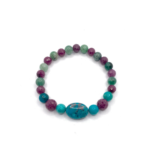 Hakiki Doğal Sertifikalı Zümrüt - Yakut - Turkuaz (Firuze) Doğal Taş Misinalı Bileklik Fasetli 6mm