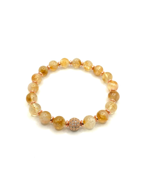 Hakiki Orijinal Sertifikalı Sitrin - Hematit Doğal Taş Bileklik Zirkon Aparatlı 8 mm