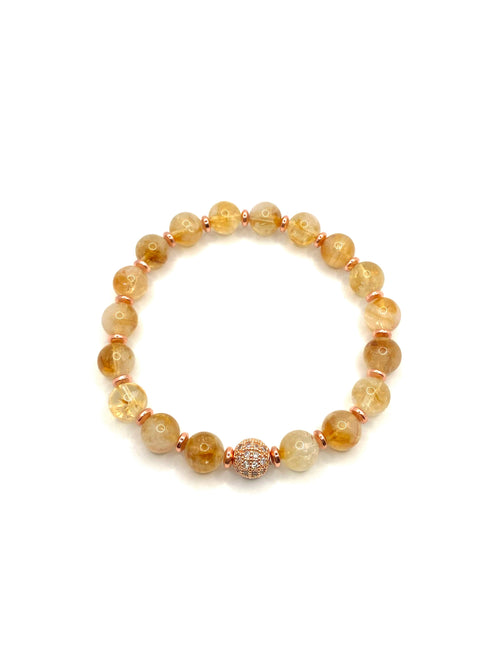 Hakiki Orijinal Sertifikalı Sitrin - Hematit Doğal Taş Bileklik Zirkon Aparatlı 8 mm