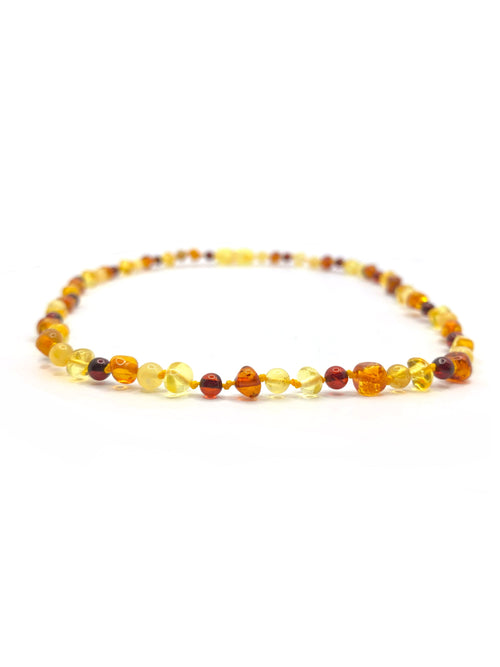 Hakiki Sertifikalı Çocuk Kehribar İpli Kopmaz Kolye 4-6 Yaş Kırmızı Turuncu Sarı Kehribar Doğal Taş