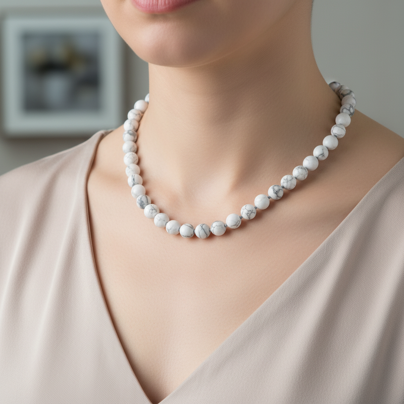 Havlit 8 mm Düğümlü Doğal Taş Kolye - Görsel 1 - Safnaturel