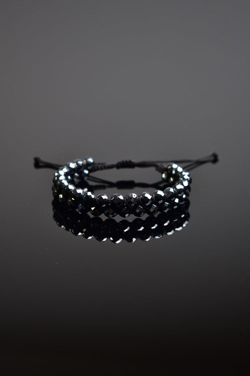 Hematit Doğal Taş Çift Sıra Makrome Bileklik 6 mm Fasetli Kesim