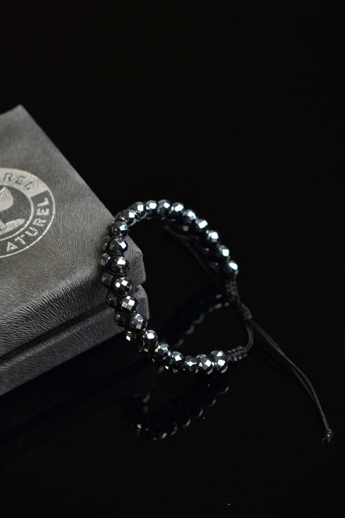 Hematit Doğal Taş Çift Sıra Makrome Bileklik 6 mm Fasetli Kesim