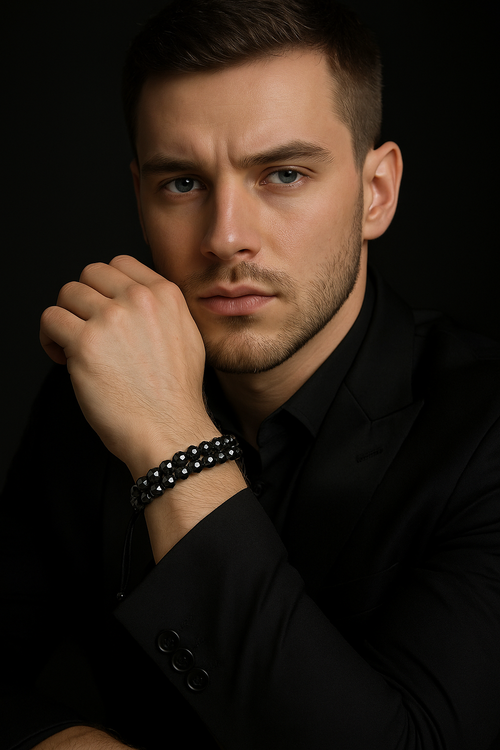 Hematit Doğal Taş Çift Sıra Makrome Bileklik 6 mm Fasetli Kesim