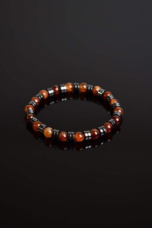 Hessonit - Hematit Doğal Taş Erkek Bileklik