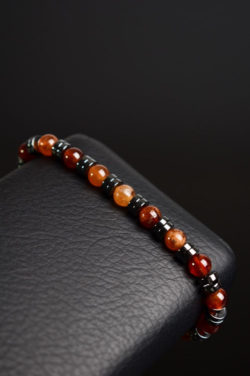 Hessonit - Hematit Doğal Taş Erkek Bileklik