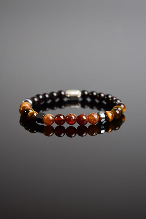 Hessonit - Kaplan Gözü - Lal Garnet 925 Gümüş Aparatlı Erkek Bileklik