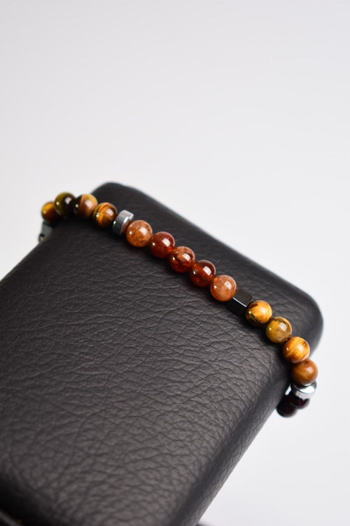 Hessonit - Kaplan Gözü - Lal Garnet 925 Gümüş Aparatlı Erkek Bileklik