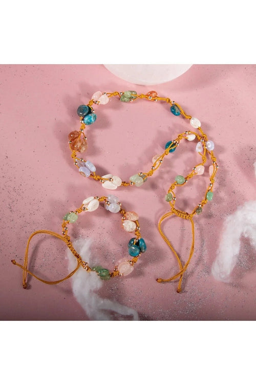 İkizler Burcu Kolye Bileklik Seti Ay Taşı Güneş Taşı Kalsedon Mavi Apatit Pembe Kuvars Yeşil Aventurin Yeşim Sertifikalı Hakiki Orijinal Doğal Taş