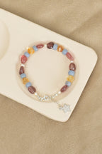 Pearl - Angelite - Citrine - Strawberry Quartz Natural Stone Silver Closure Bracelet