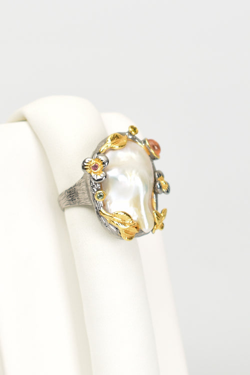 İnci Doğal Taş 925 Ayar Gümüş Ayarlanabilir Yüzük