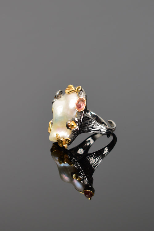 İnci Doğal Taş 925 Ayar Gümüş Ayarlanabilir Yüzük