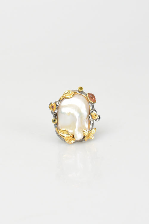 İnci Doğal Taş 925 Ayar Gümüş Ayarlanabilir Yüzük