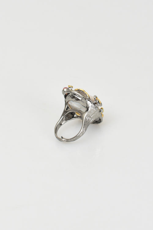 İnci Doğal Taş 925 Ayar Gümüş Ayarlanabilir Yüzük