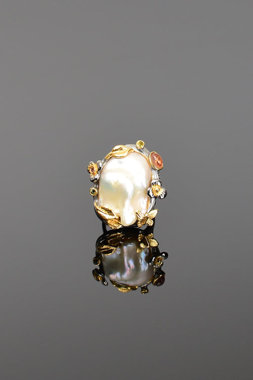 İnci Doğal Taş 925 Ayar Gümüş Ayarlanabilir Yüzük