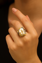 İnci Doğal Taş 925 Ayar Gümüş Ayarlanabilir Yüzük