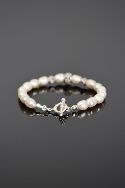 İnci Doğal Taş 925 Ayar Gümüş Kapama Bileklik