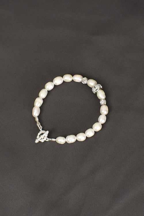 İnci Doğal Taş 925 Ayar Gümüş Kapama Bileklik