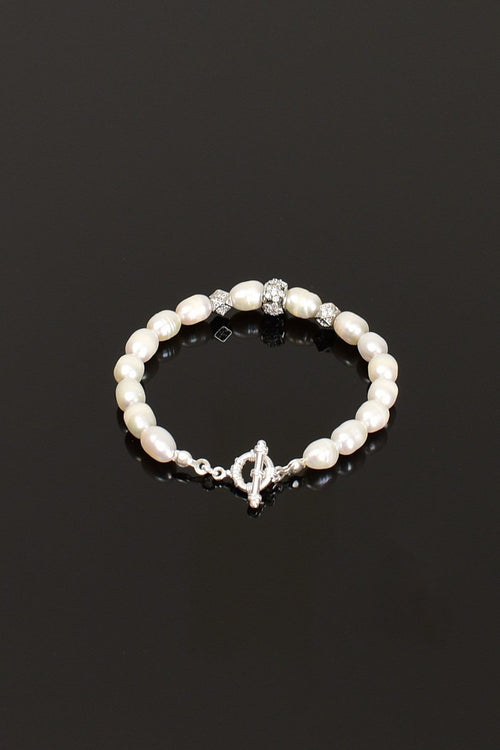 İnci Doğal Taş 925 Ayar Gümüş Kapama Bileklik