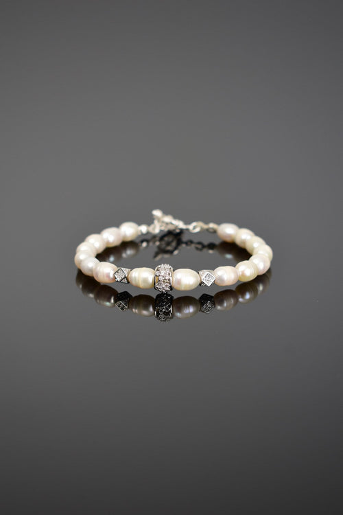 İnci Doğal Taş 925 Ayar Gümüş Kapama Bileklik