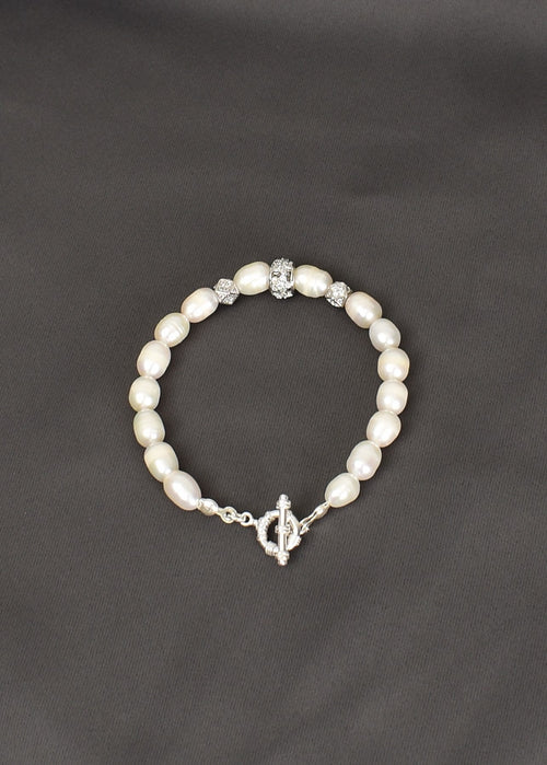 İnci Doğal Taş 925 Ayar Gümüş Kapama Bileklik