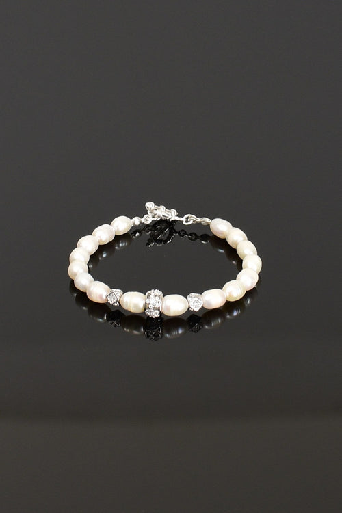 İnci Doğal Taş 925 Ayar Gümüş Kapama Bileklik