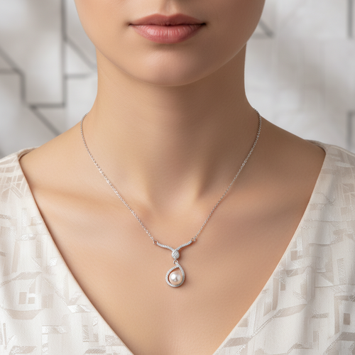 İnci Doğal Taş 925 Ayar Gümüş Kolye