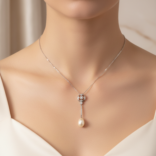 İnci Doğal Taş 925 Ayar Gümüş Kolye