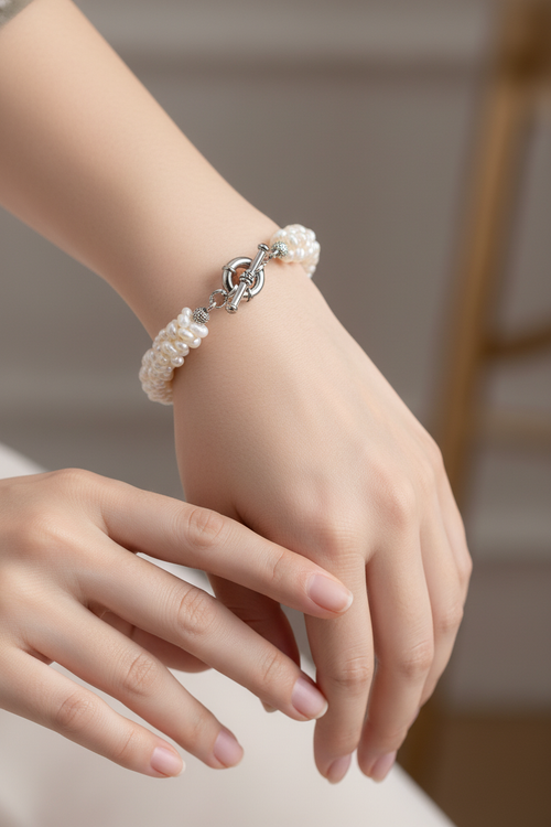 İnci Doğal Taş Burma Bileklik
