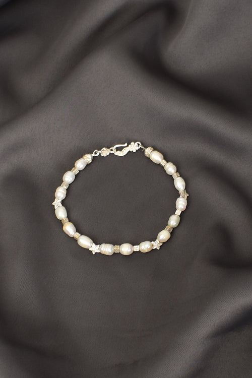 İnci Doğal Taş Gümüş Aparatlı Bileklik