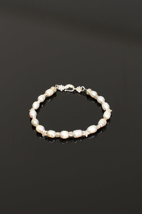 İnci Doğal Taş Gümüş Aparatlı Bileklik