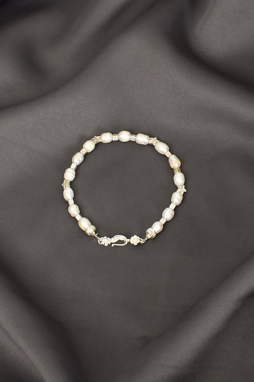 İnci Doğal Taş Gümüş Aparatlı Bileklik