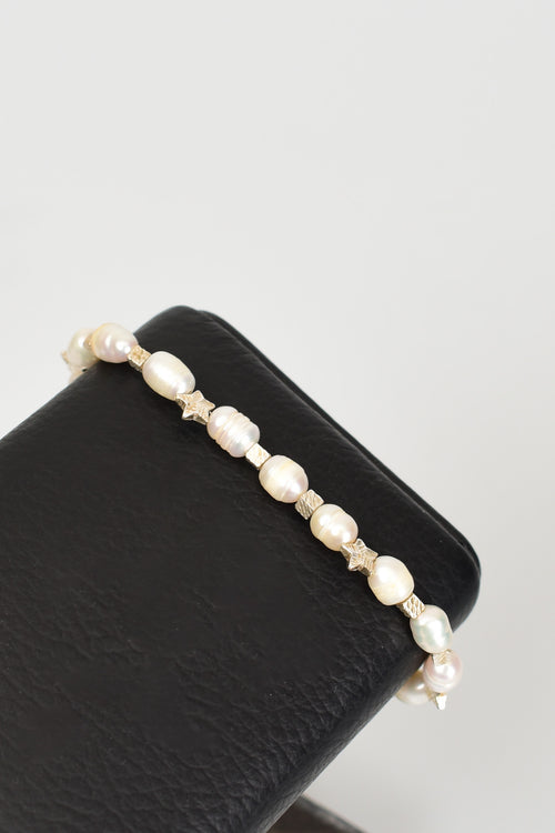 İnci Doğal Taş Gümüş Aparatlı Bileklik
