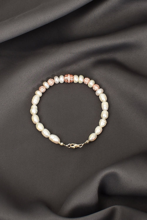 İnci Doğal Taş Gümüş Aparatlı Bileklik