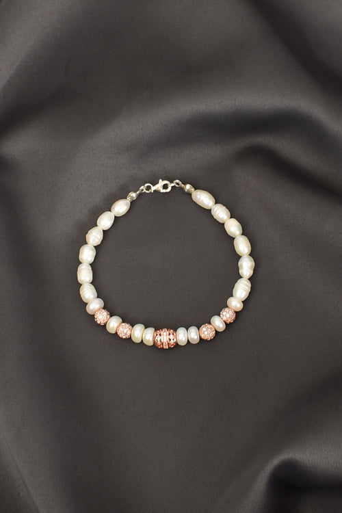 İnci Doğal Taş Gümüş Aparatlı Bileklik