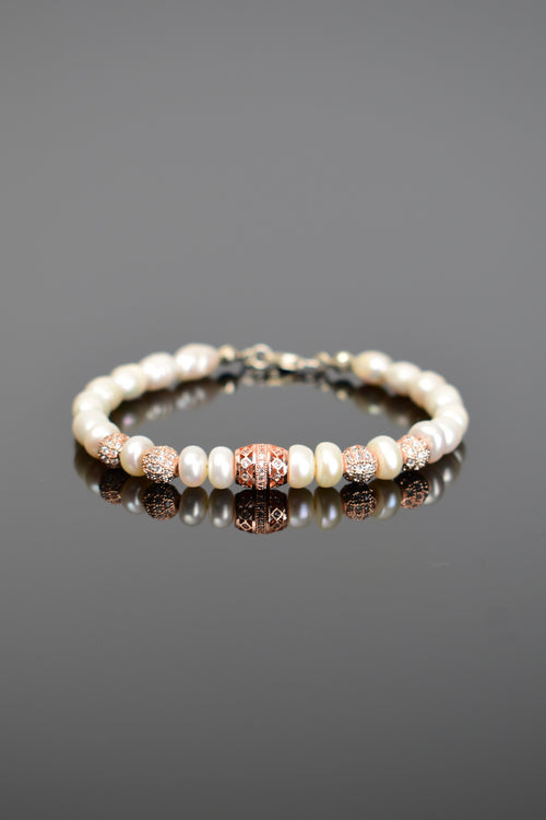 İnci Doğal Taş Gümüş Aparatlı Bileklik