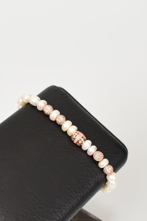 İnci Doğal Taş Gümüş Aparatlı Bileklik