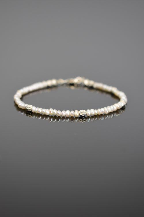 İnci Doğal Taş Gümüş Kapama Bileklik