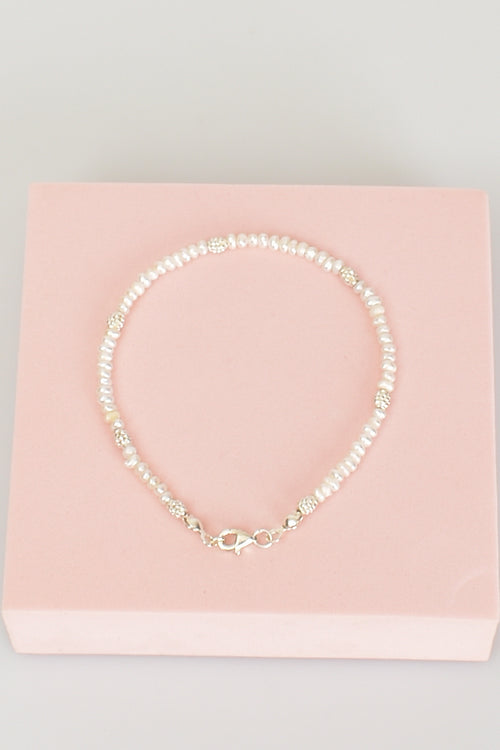 İnci Doğal Taş Gümüş Kapama Bileklik