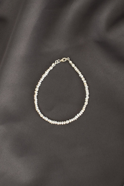 İnci Doğal Taş Gümüş Kapama Bileklik