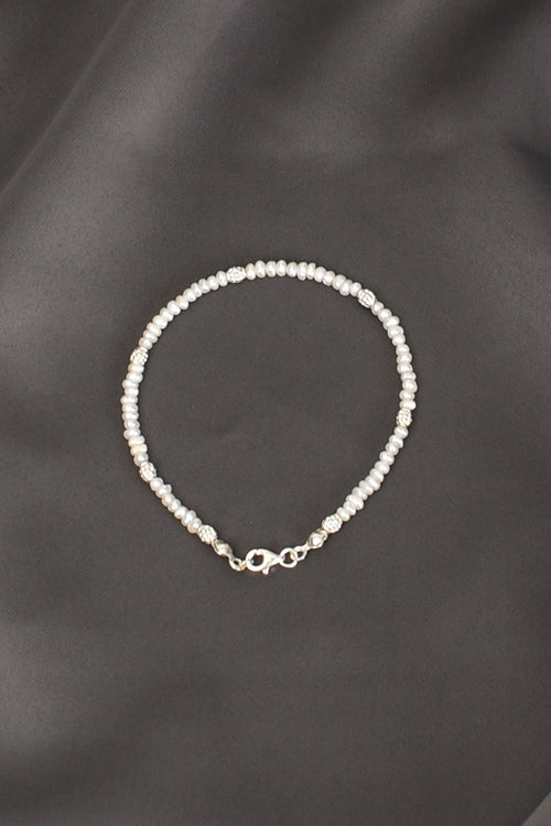 İnci Doğal Taş Gümüş Kapama Bileklik
