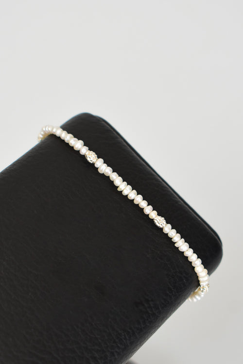 İnci Doğal Taş Gümüş Kapama Bileklik