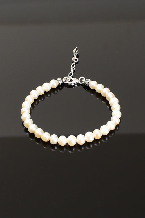 İnci Doğal Taş Gümüş Kapama Bileklik