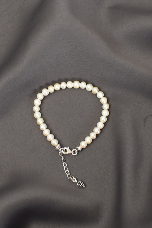 İnci Doğal Taş Gümüş Kapama Bileklik