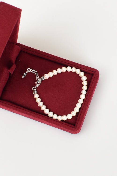 İnci Doğal Taş Gümüş Kapama Bileklik