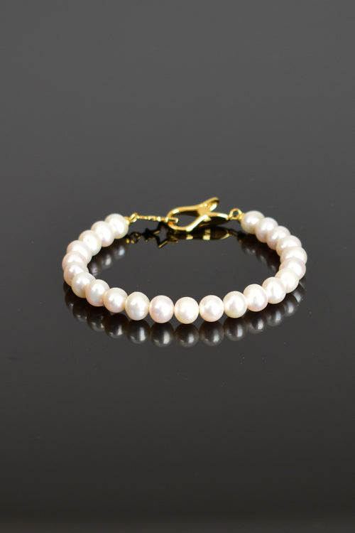 İnci Doğal Taş Gümüş Kapama Tasarım Bileklik