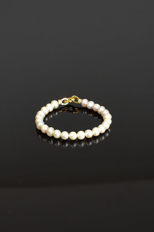 İnci Doğal Taş Gümüş Kapama Tasarım Bileklik